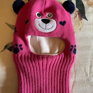 Kids Pink Bear Balaclava Hat - Cute Winter Face Mask